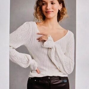 PAIGE Europa Ribbed ivory Sweater silk blend Sz XL NWOT $229